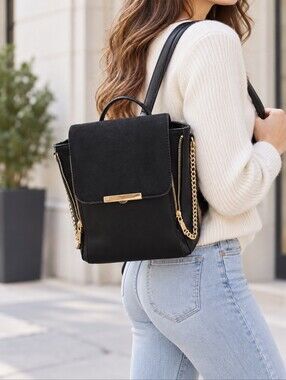 EUC Call Ot Spring women's black backpack, shoulder/crossbody bag, gold chain
